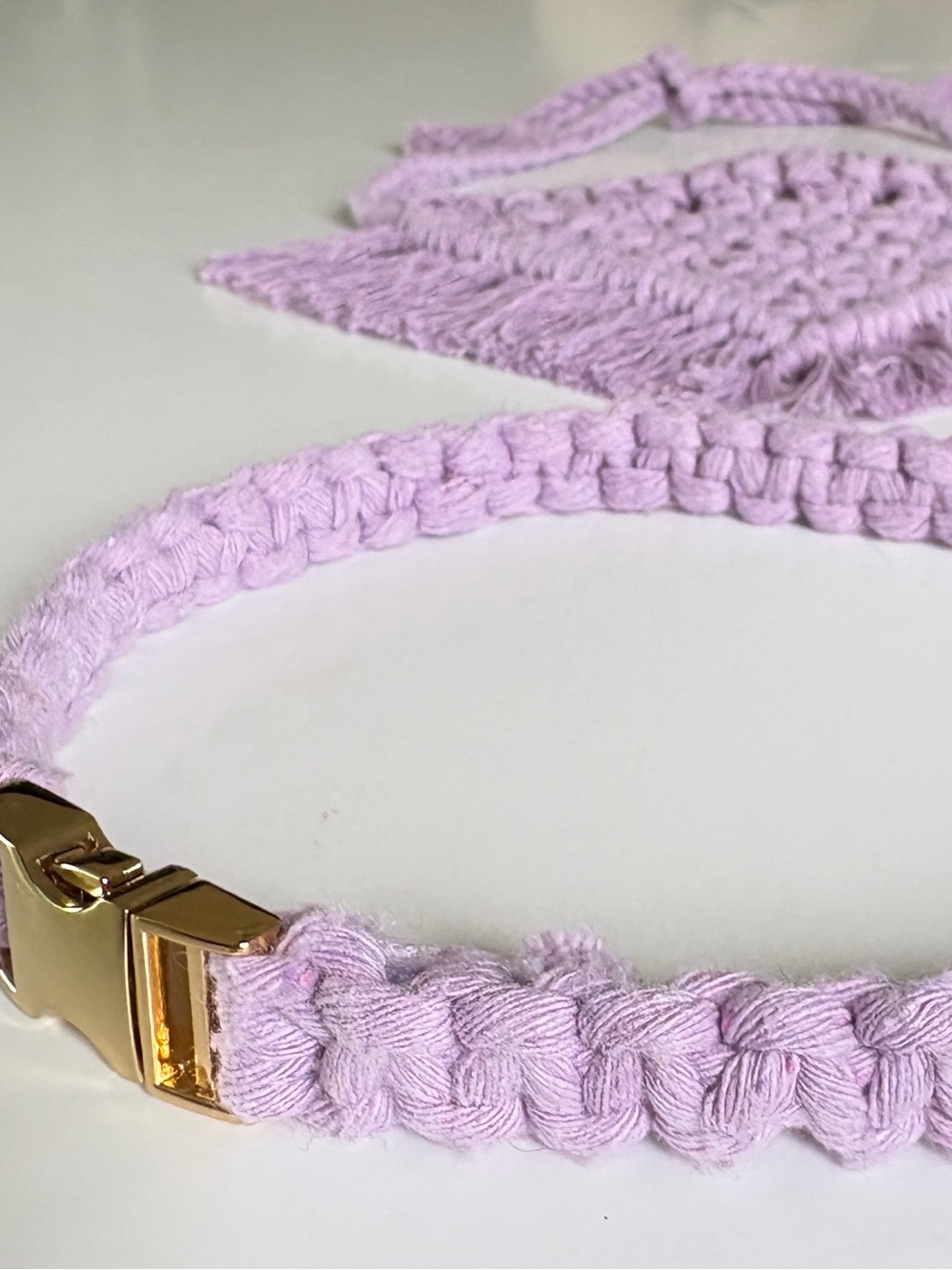 Handmade Lilac Macrame Dog Bandana set with Gold Accent